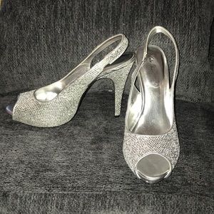 Glittery silver sling backs
